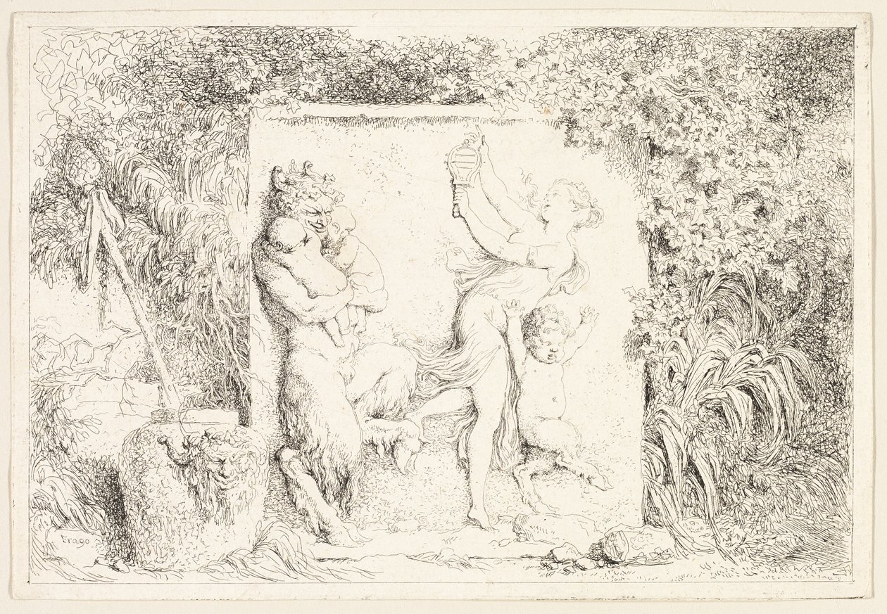 Sátiros bailando de Bacanales, o juegos de los sátiros de Jean Honore Fragonard