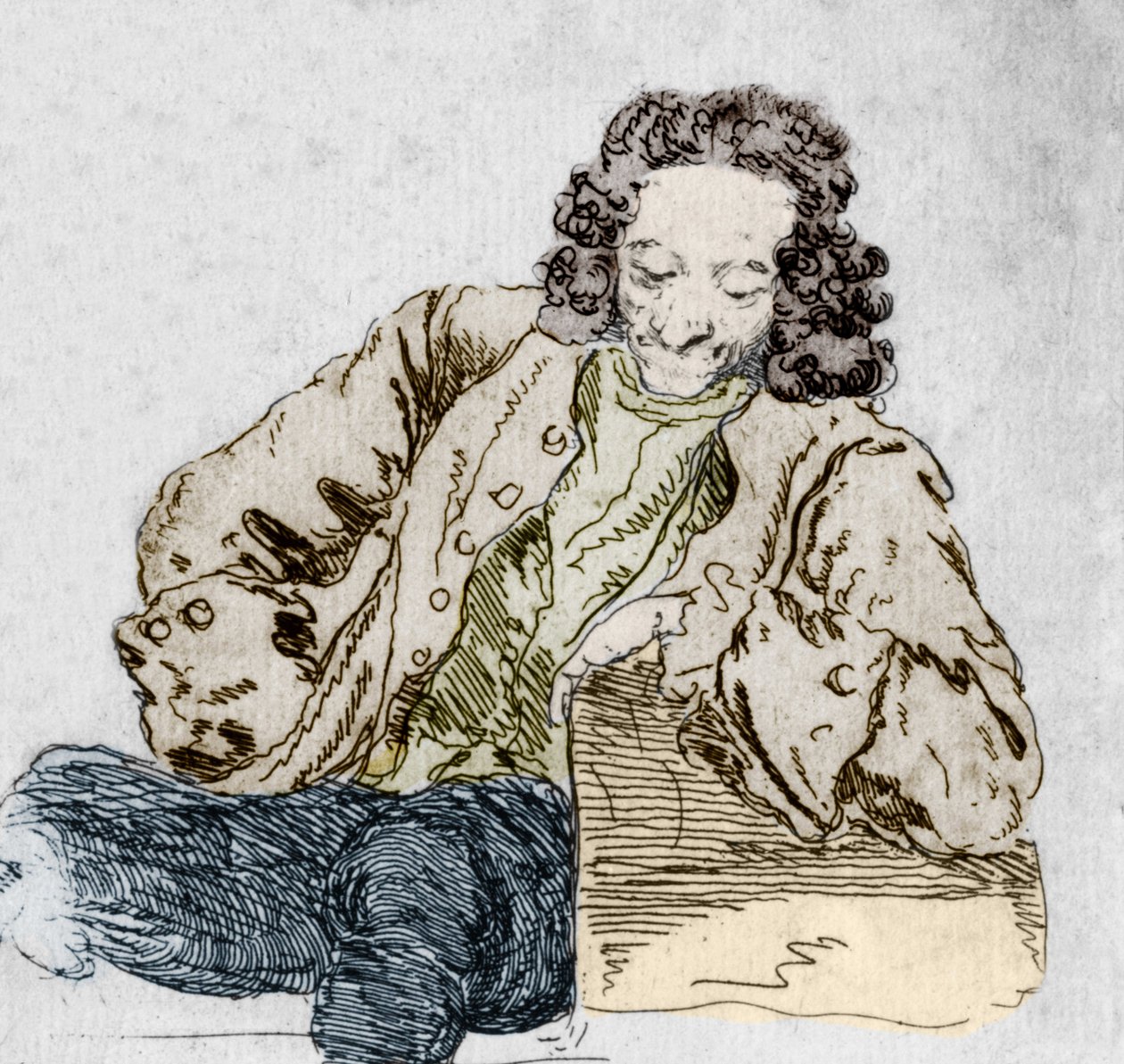 Retrato de François Marie Arouet, conocido como Voltaire (1694-1778) (detalle) después de “diferentes fisonomías de Voltaire” de Huber de Jean Huber