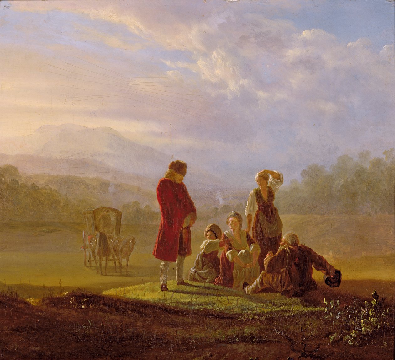Voltaire conversando con los campesinos en Ferney de Jean Huber