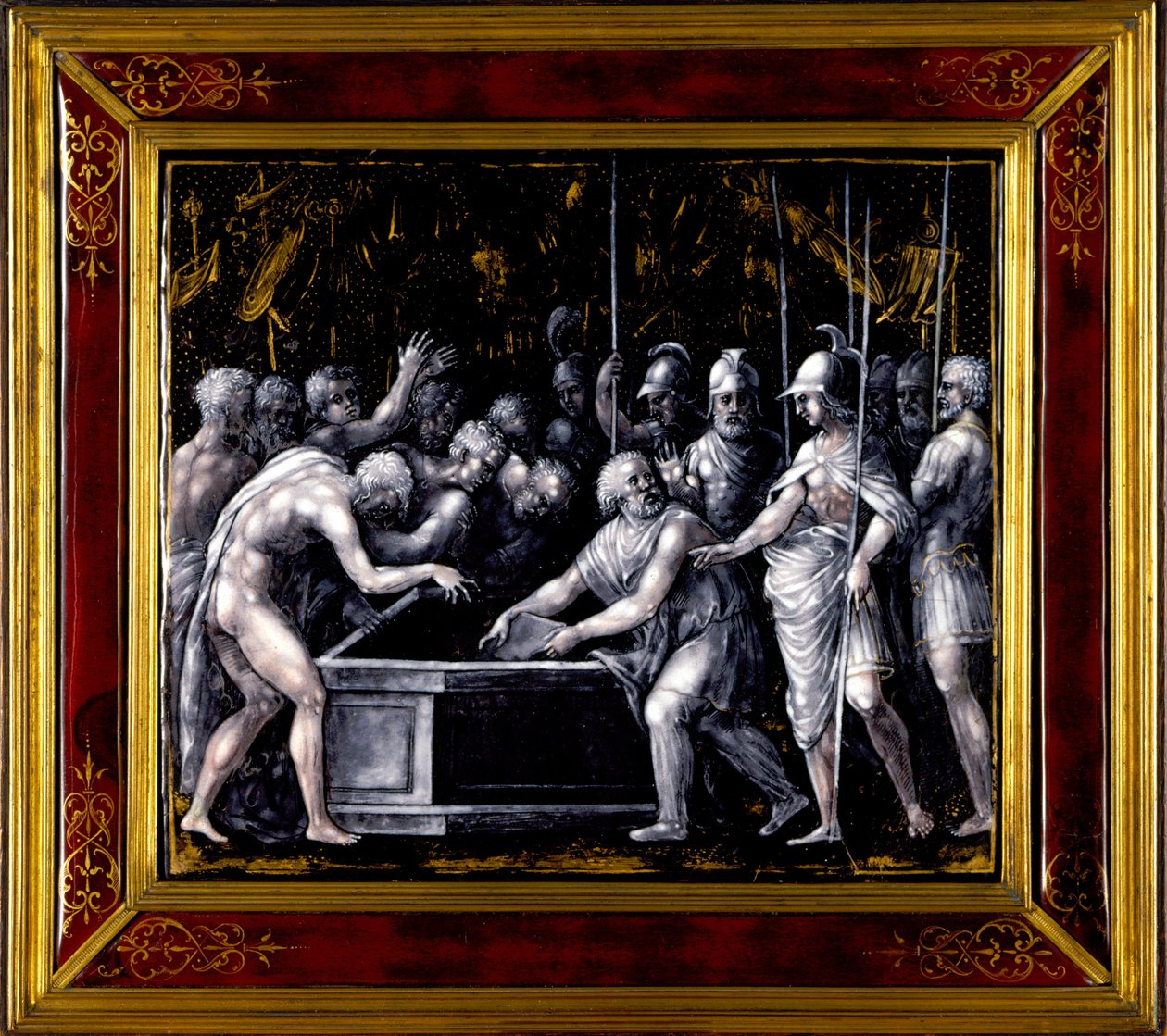 Alejandro ordenando colocar la Ilíada de Homero en un cofre, finales del siglo XVI (esmalte y oro sobre cobre) de Jean III Pénicaud