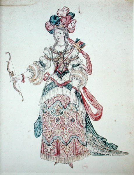 Mujer con arco, diseño de vestuario teatral de Jean II Berain