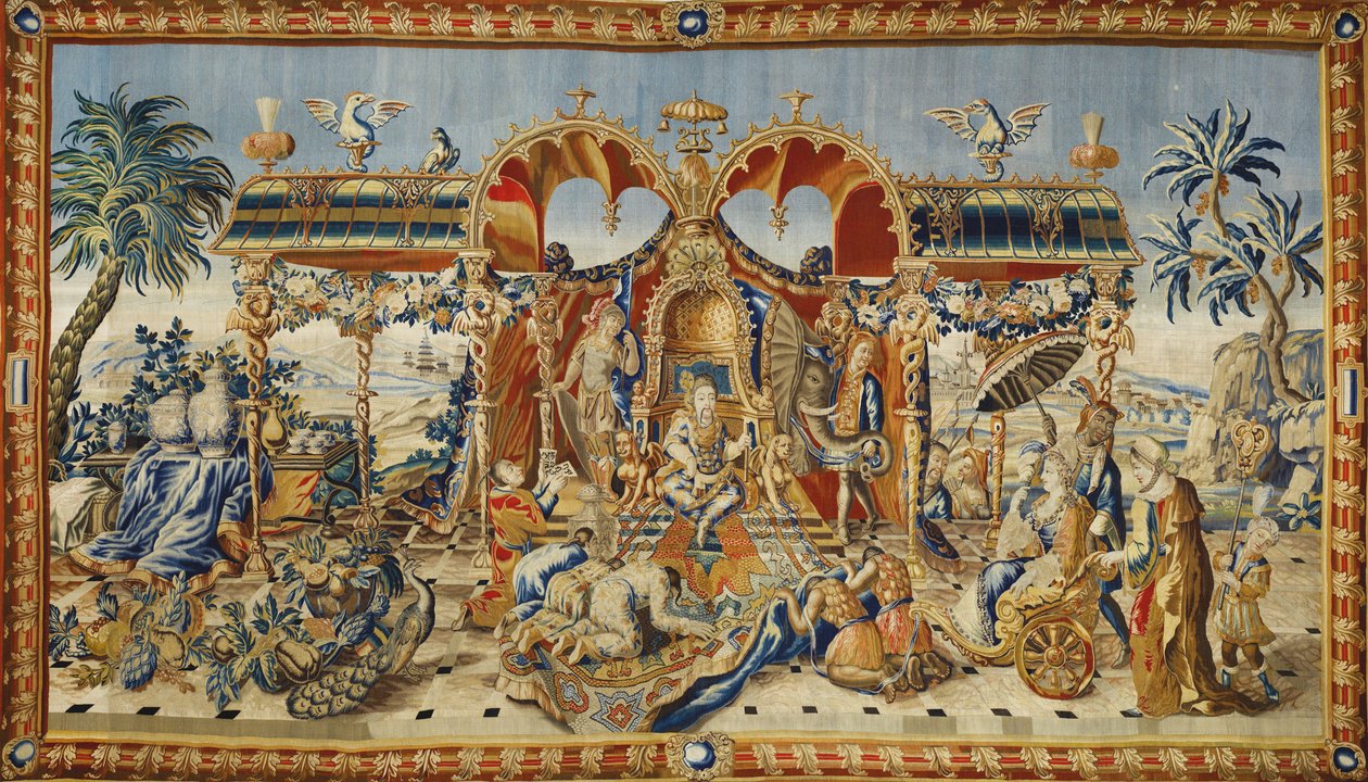 La audiencia del emperador chino. Tapiz de Jean II Barraband (activo en el siglo XVIII), lana-seda e hilos de oro y plata, hacia 1715. Arte francés de Jean II Barraband