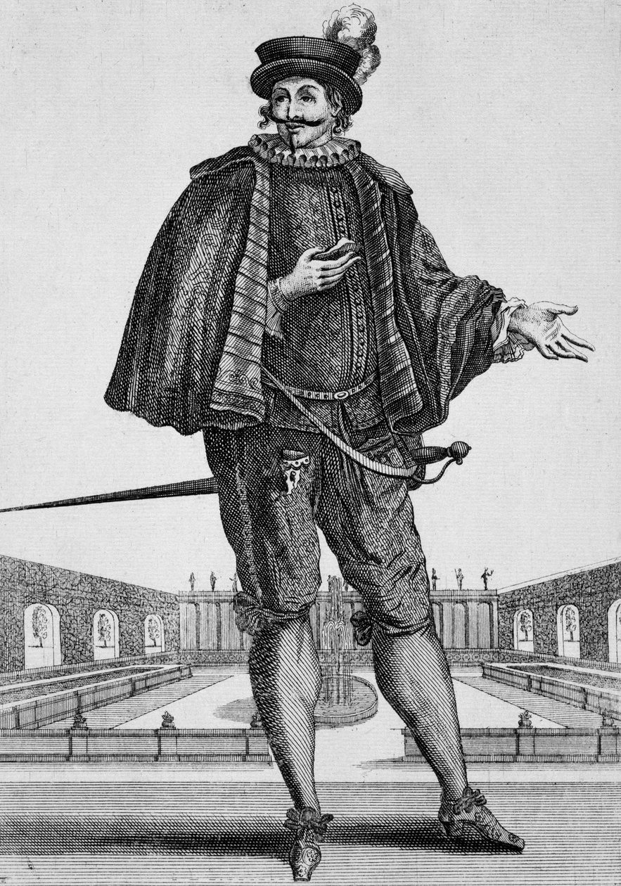 Capitán Spezzaferro, traje de escena, grabado por Jean Berain el Viejo (1637-1711), Francia de Jean I  Berain