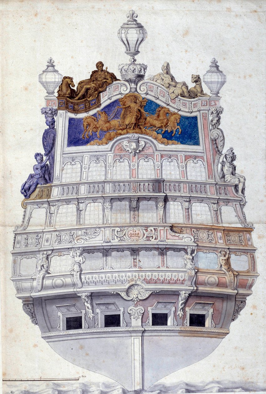 Decoración de la popa del barco Le Soleil Royal. Acuarela de Jean I Berain (1640-1711) París, Museo del Louvre de Jean I  Berain