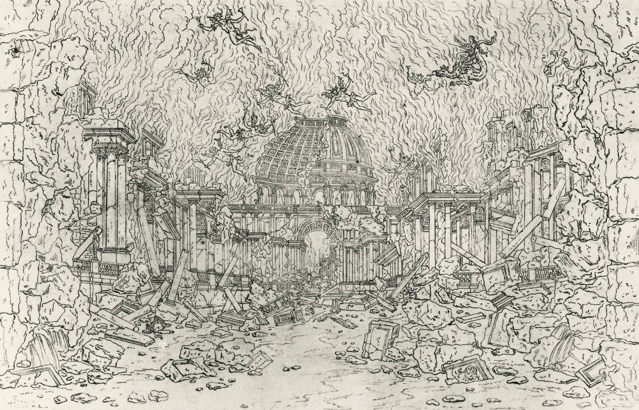 Destrucción del edificio, boceto por Jean Berain, para Armide, por Jean-Baptiste Lully, Francia de Jean I  Berain