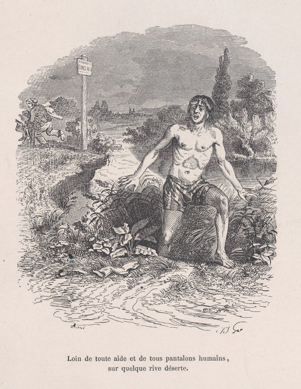 Lejos de toda ayuda y sin pantalones, en alguna costa desierta de las Pequeñas Miserias de H..., 1843 de Jean Ignace Isidore Gérard