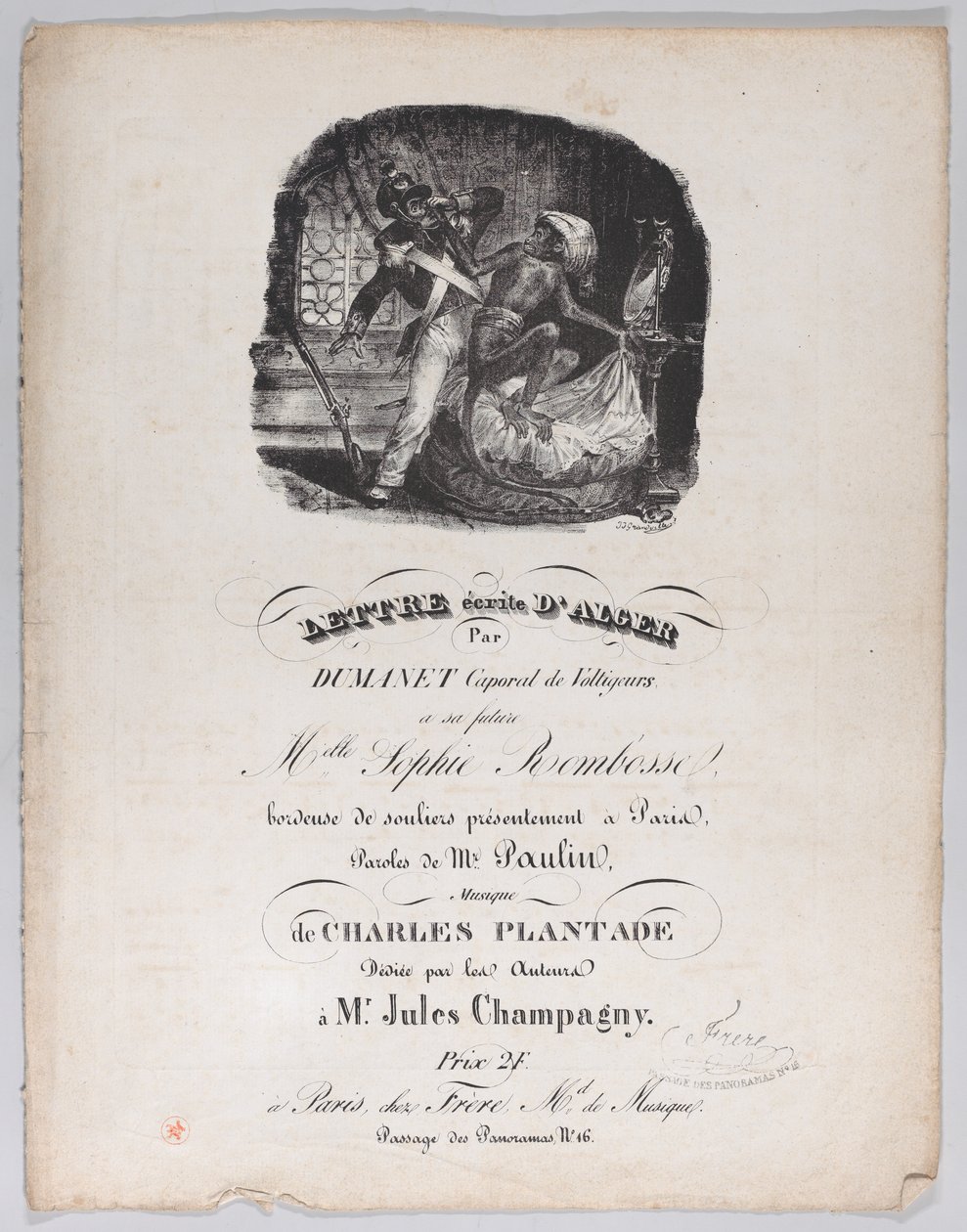 Carta escrita desde Argel, ca. 1835 de Jean Ignace Isidore Gérard