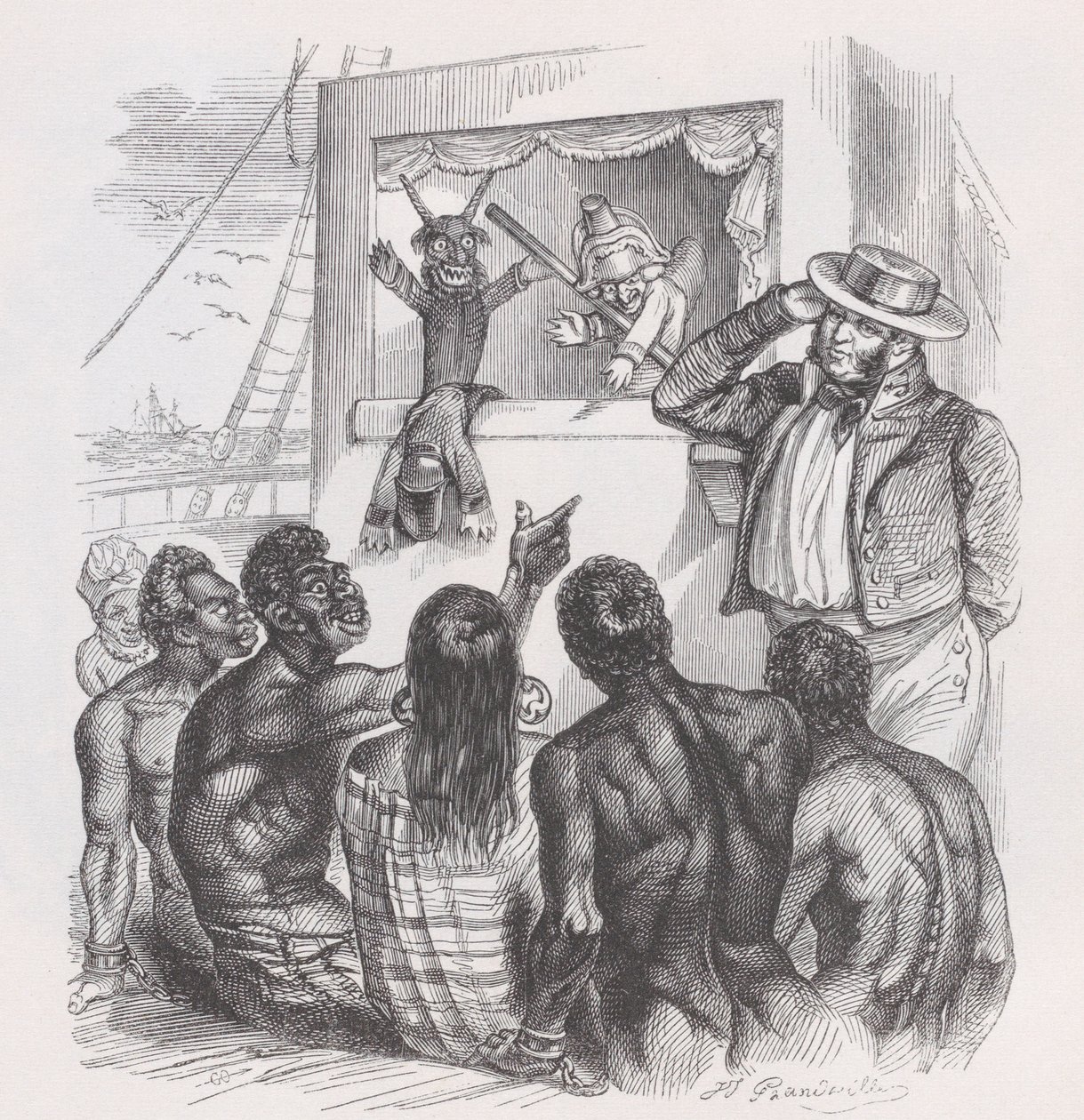 El negro y los títeres de Las obras completas de Béranger, 1836 de Jean Ignace Isidore Gérard