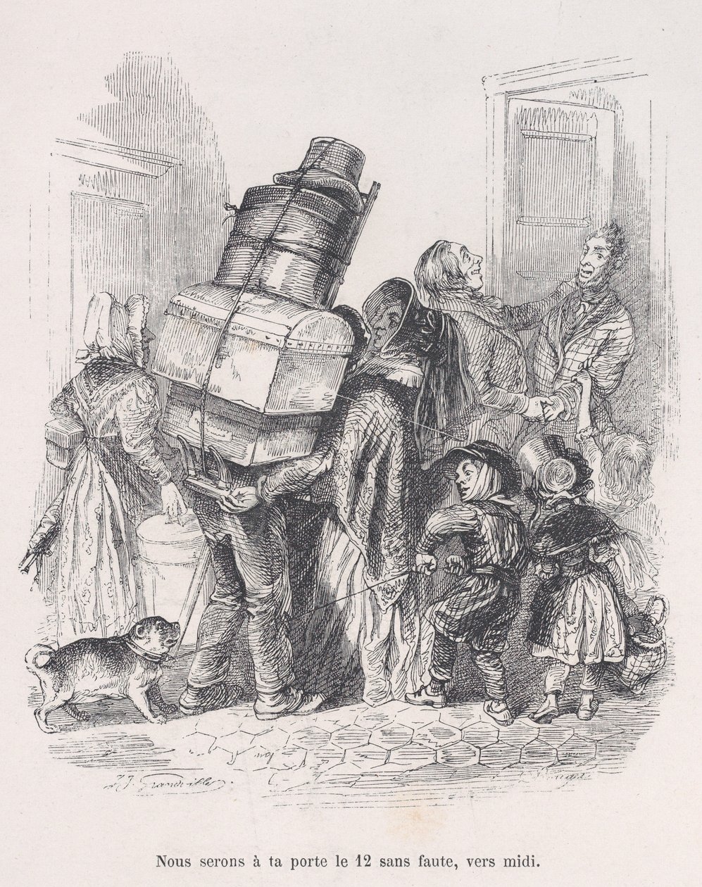 Estaremos en tu puerta al mediodía sin falta, de las Pequeñas Miserias de la Vida Humana, 1843 de Jean Ignace Isidore Gérard