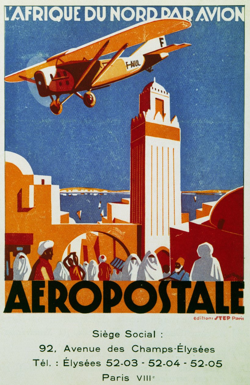 Aeropostale (correo aéreo), enlaces aéreos con el norte de África, cartel publicitario, Francia de Jean Jacquelin