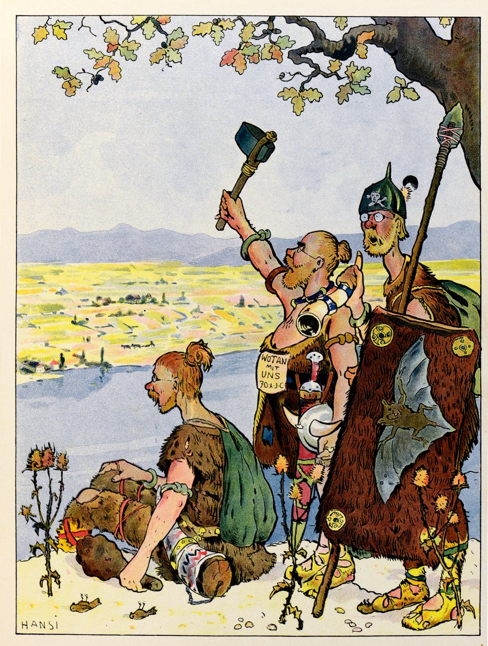 La historia de Alsacia cuenta a los niños ; Les Germains ven a Alsacia al otro lado del Rin; de Jean Jacques (1873 1951) Waltz