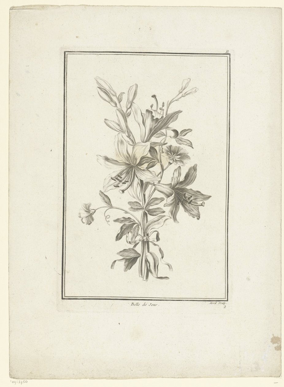 Ramo con lirio Belle de Jour (título sobre el objeto) IIe Cahier de Bouquets (título de la serie) de Jean Jacques Avril (I)