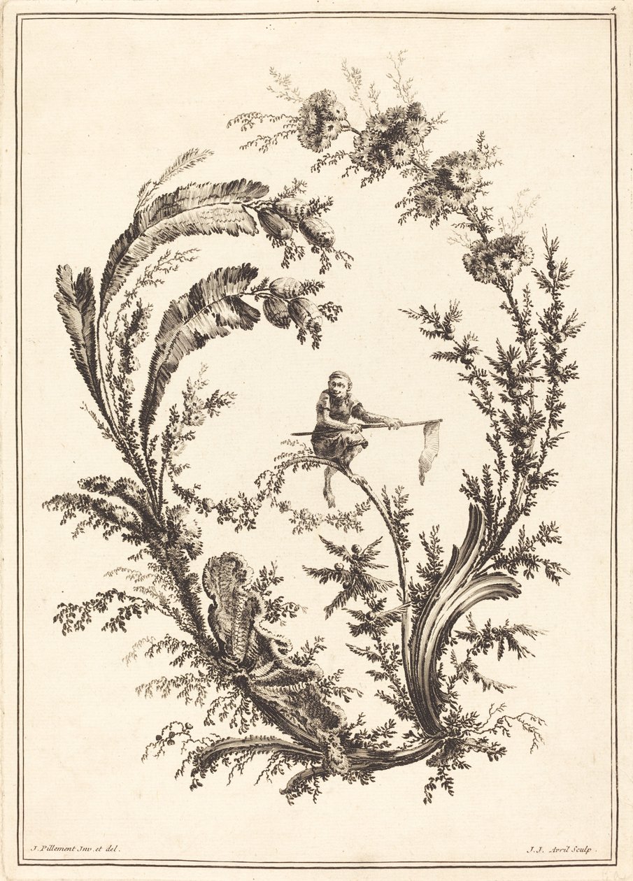 Ornamento con un mono de Jean Jacques Avril I after Jean Baptiste Pillement