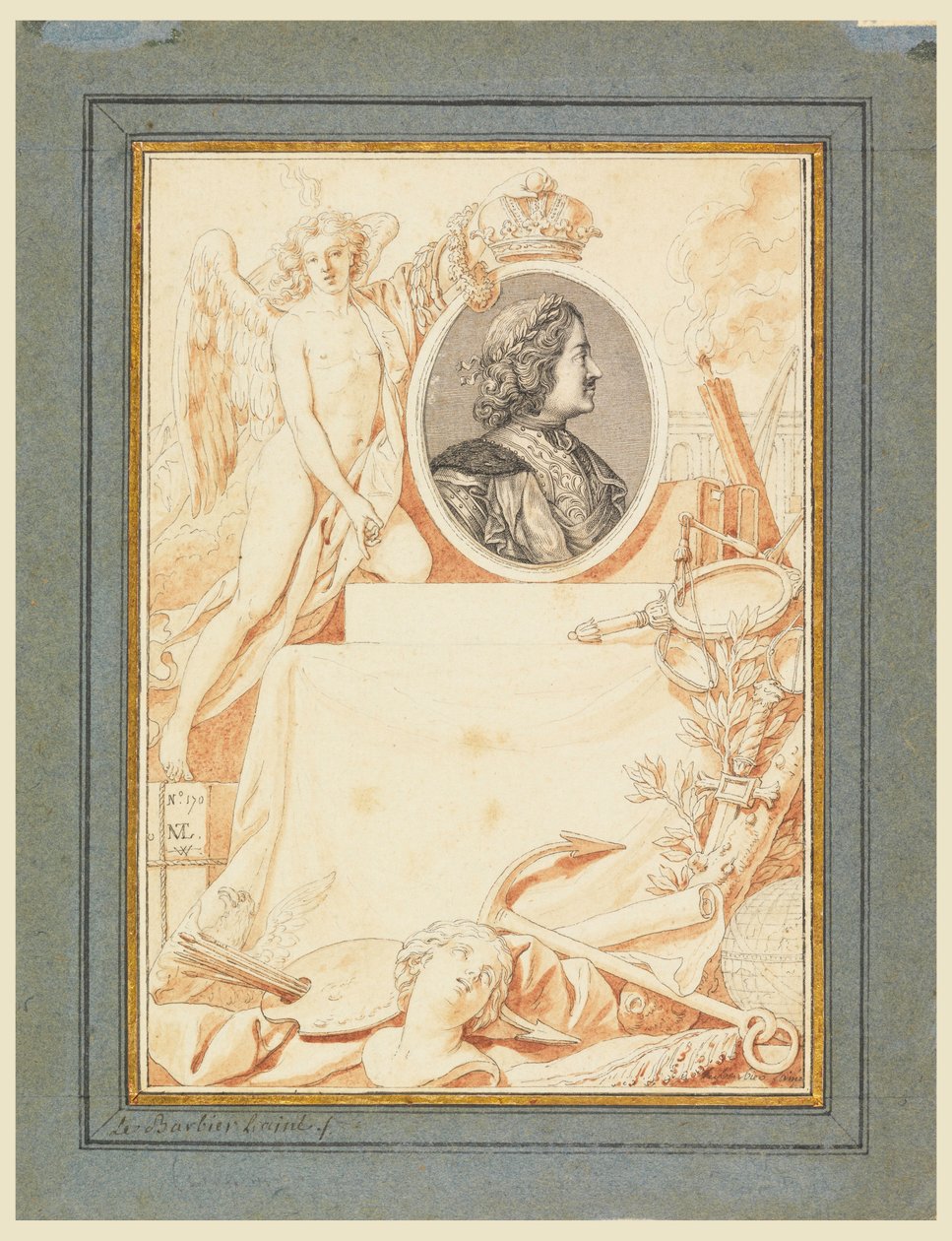 Dibujo, Frontispicio para una Historia de Pedro el Grande, ca. 1780 de Jean Jacques Francois Le Barbier