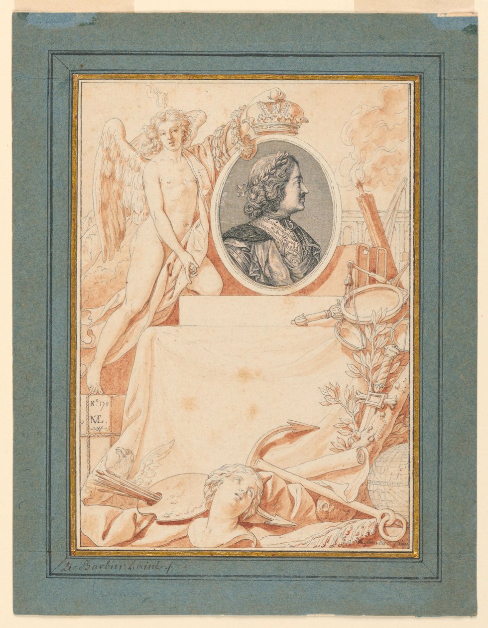 Dibujo, Frontispicio para una Historia de Pedro el Grande, ca. 1780 de Jean Jacques Francois Le Barbier