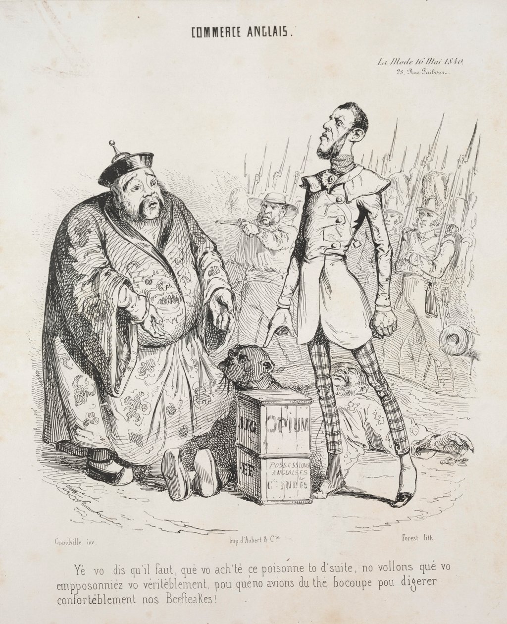Comercio inglés. Yé vo dis quil faut, que vo achte ce poisonne to dsuite..., 1840 de Jean Jacques Grandville