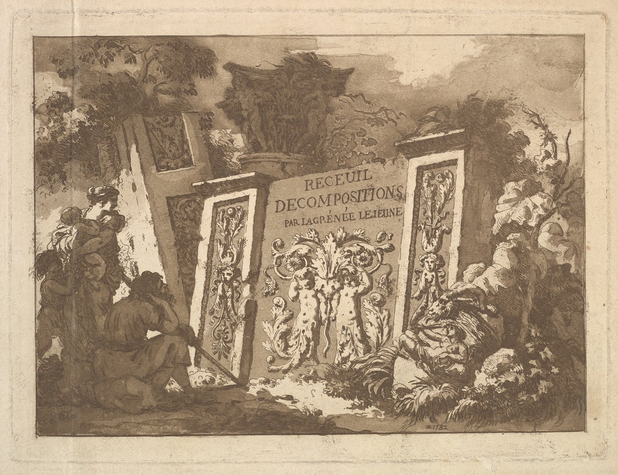 Frontispicio, de Recueil de Compositions par Lagrenée Le Jeune Collection of Compositio..., 1782 de Jean Jacques Lagrenee