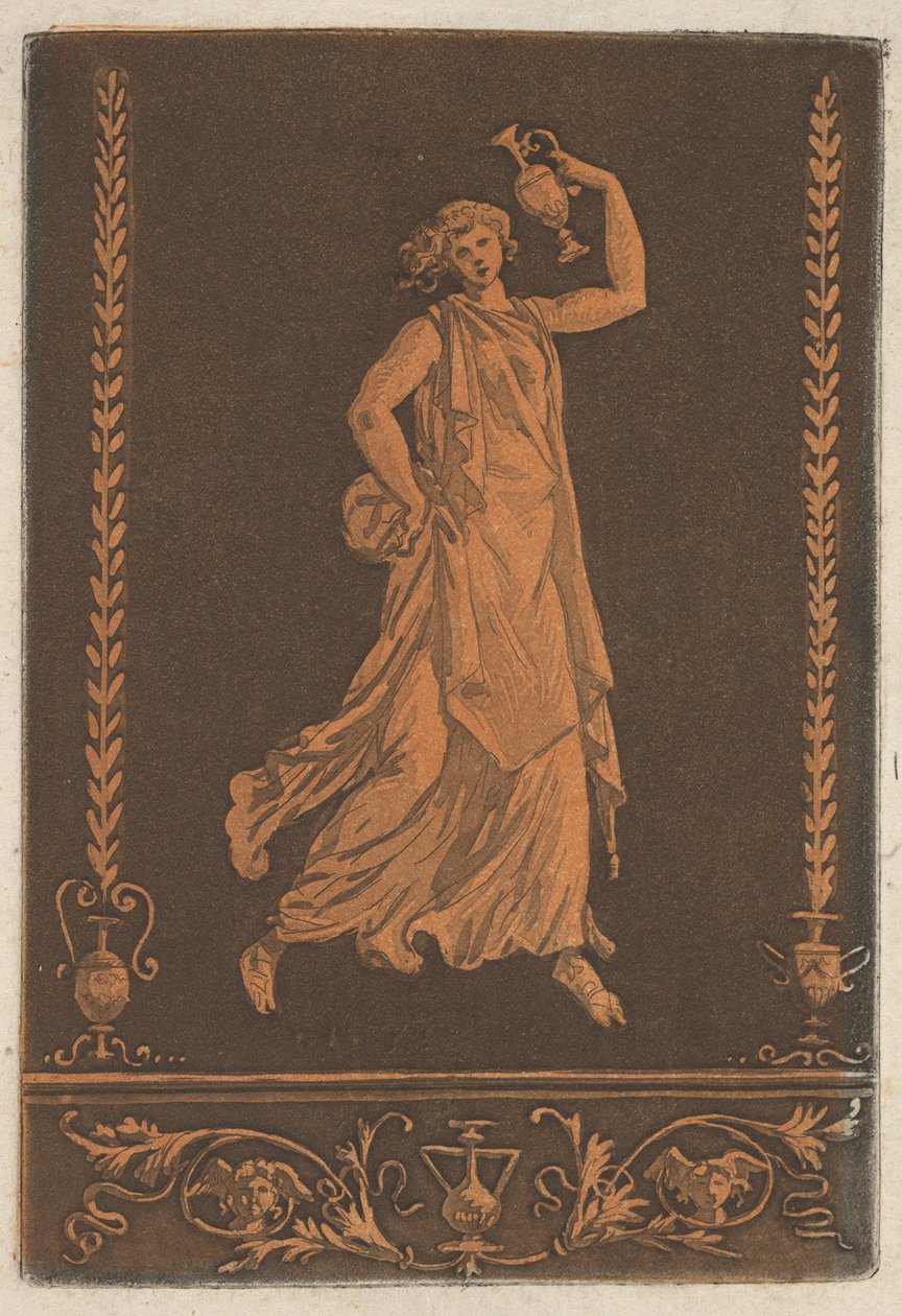 Joven mujer drapeada, caminando de izquierda a derecha, llevando un jarrón de metal, ca. 1784 de Jean Jacques Lagrenee