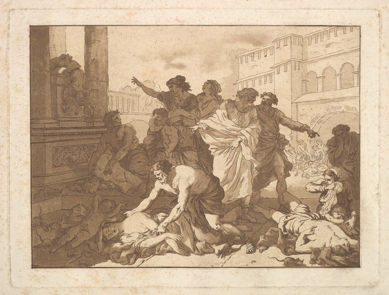 La peste entre los filisteos, en un álbum que contiene R..., 1782-1821 de Jean Jacques Lagrenee
