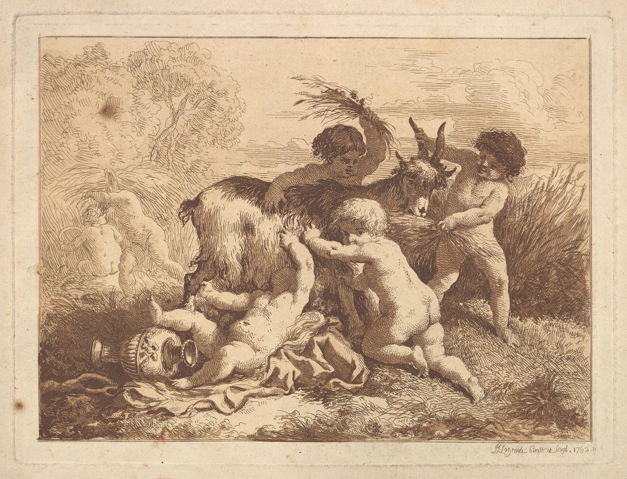 Los jóvenes cosechadores y la cabra, en un álbum cont..., 1782 de Jean Jacques Lagrenee
