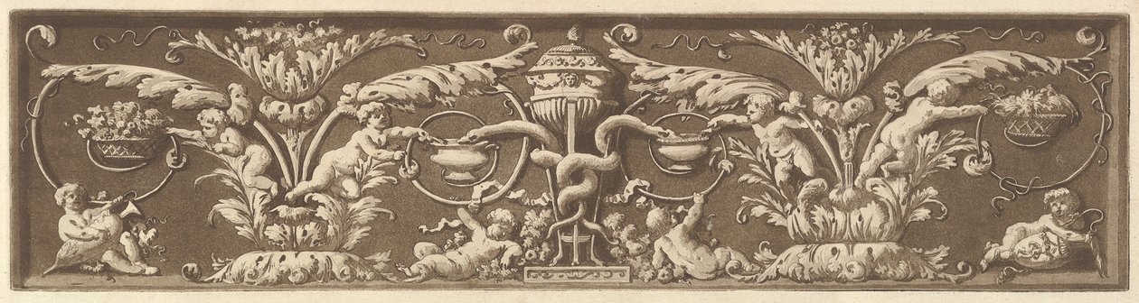 Friso ornamental con putti y serpientes entrelazadas, de Recueil de Différentes Compositi..., 1784 de Jean Jacques Lagrenee