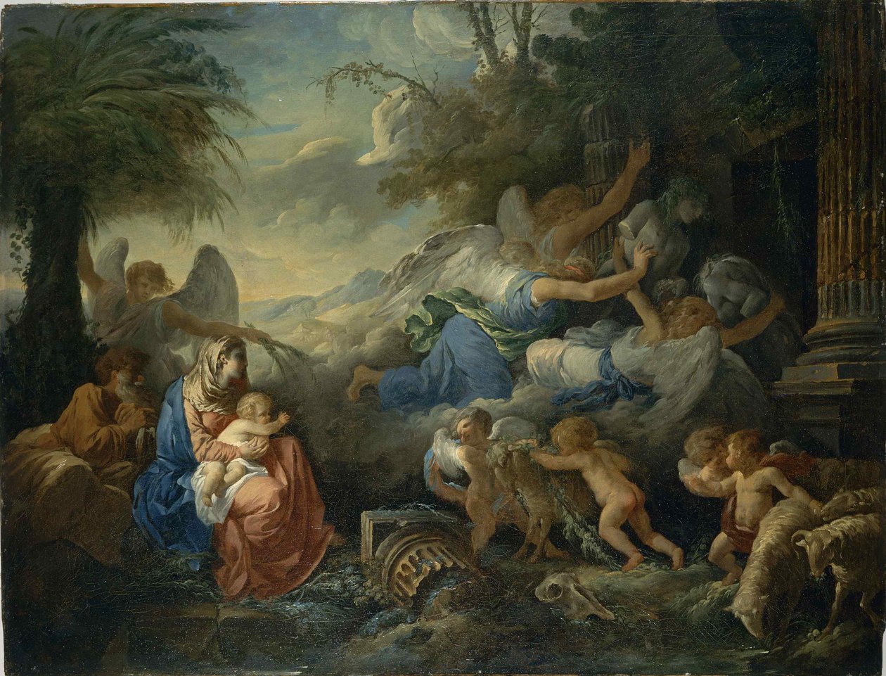 La caída de los ídolos y el descanso en la huida a Egipto, ca 1775 de Jean Jacques Lagrenee