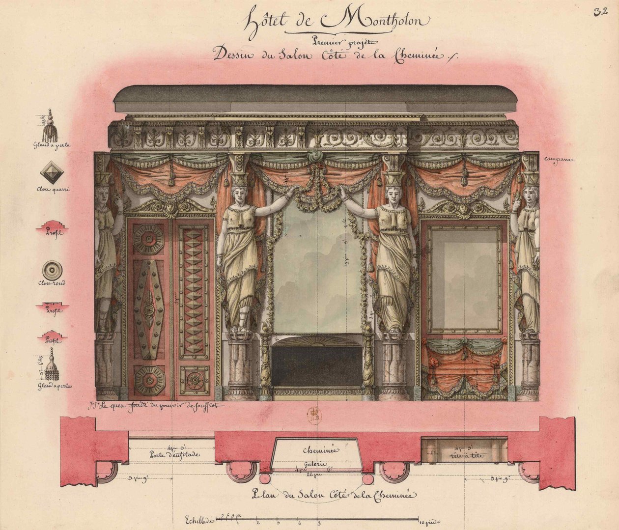 Hôtel Montholon. Proyecto de salón, 1786 de Jean Jacques Lequeu
