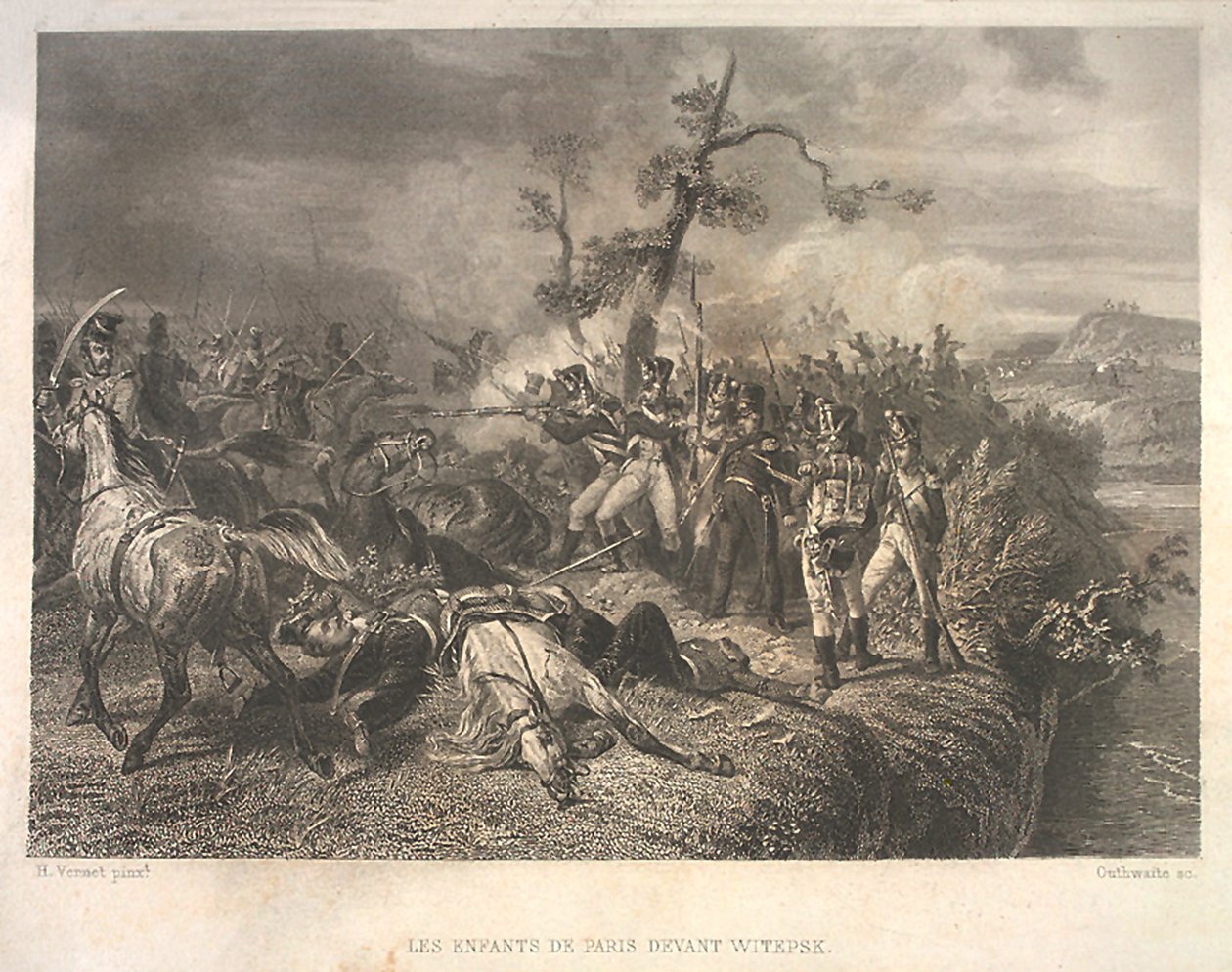 Batalla entre tropas rusas y caballería francesa cerca de Ostrovno 25-26 de julio de 1812 de Jean Jacques Outhwaite