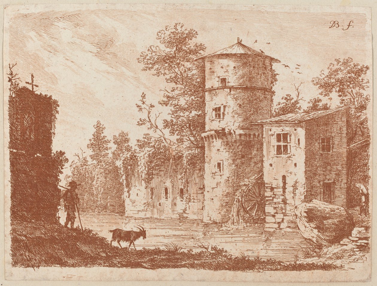 Torre antigua en un molino de agua de Jean Jacques de Boissieu