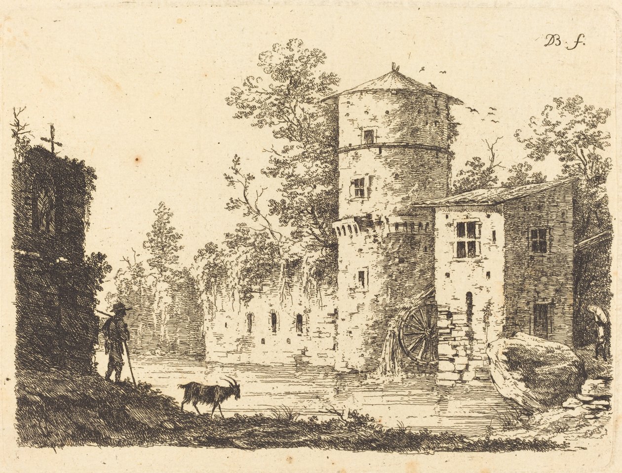 Torre antigua con un molino de agua de Jean Jacques de Boissieu
