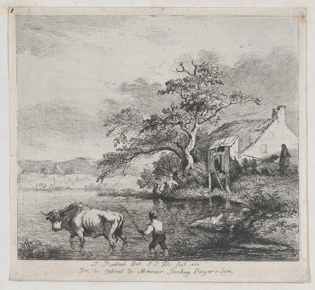 Pastor y toro, después de Ruisdael, 1772 de Jean Jacques de Boissieu