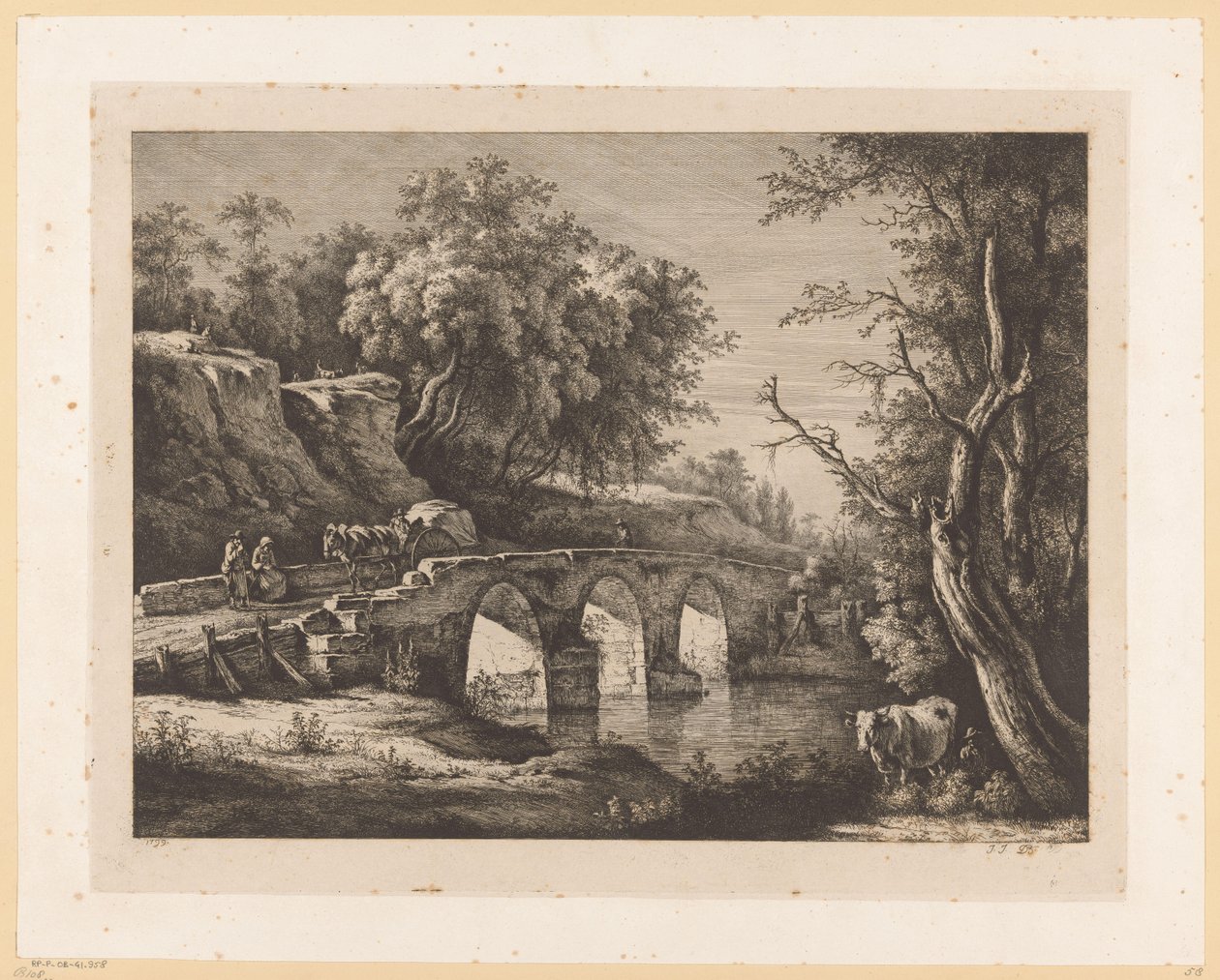 Paisaje con figuras en un puente de piedra de Jean Jacques de Boissieu