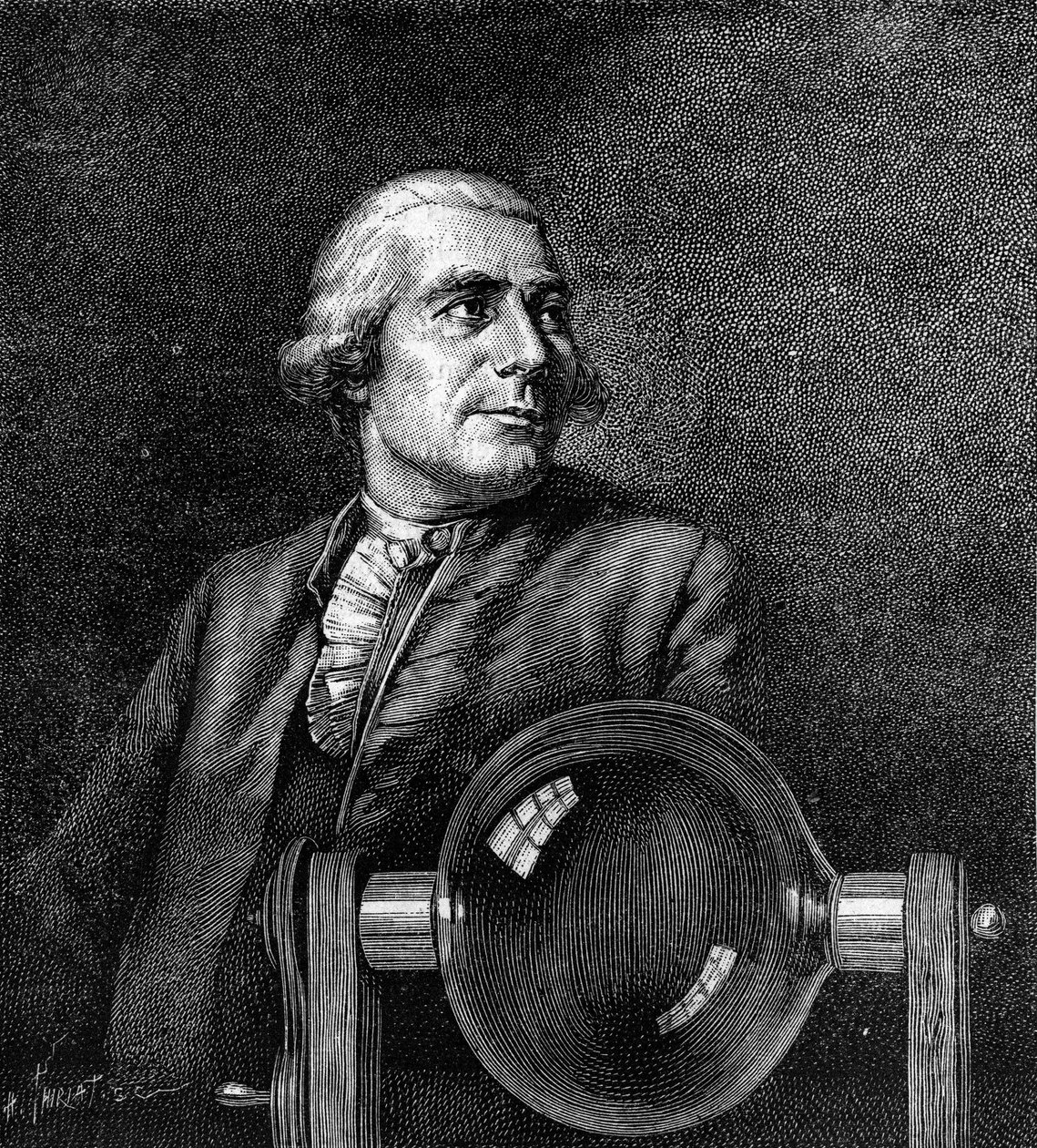 Retrato de Joseph de Montgolfier (1740-1810), industrial francés, inventor del globo aerostático. (Del retrato de Boissieu, en el Museo de Lyon). Grabado en "La Nature: revue des sciences et de leurs aplicaciones aux arts et a l