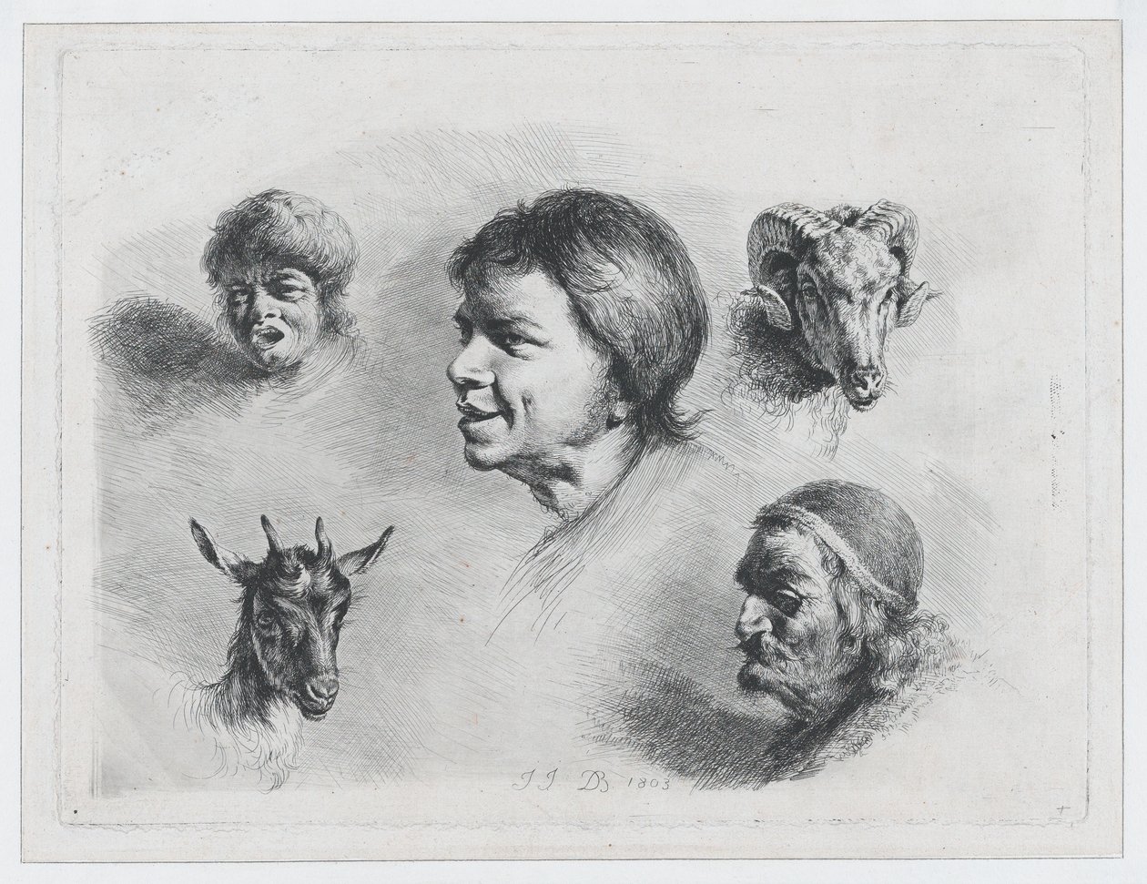 Estudio de Cinco Cabezas de Jean Jacques de Boissieu