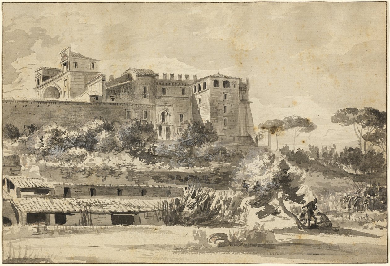 Vista de una villa italiana y jardines (el Belvedere del Vaticano) de Jean Jacques de Boissieu