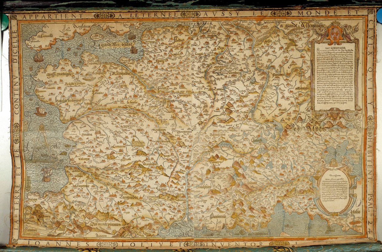 Mapa geográfico de las Galias que muestra las fronteras con Alemania e Italia. Realizado por el cartógrafo Jean Jolivet (siglo XVI) de Jean Jolivet