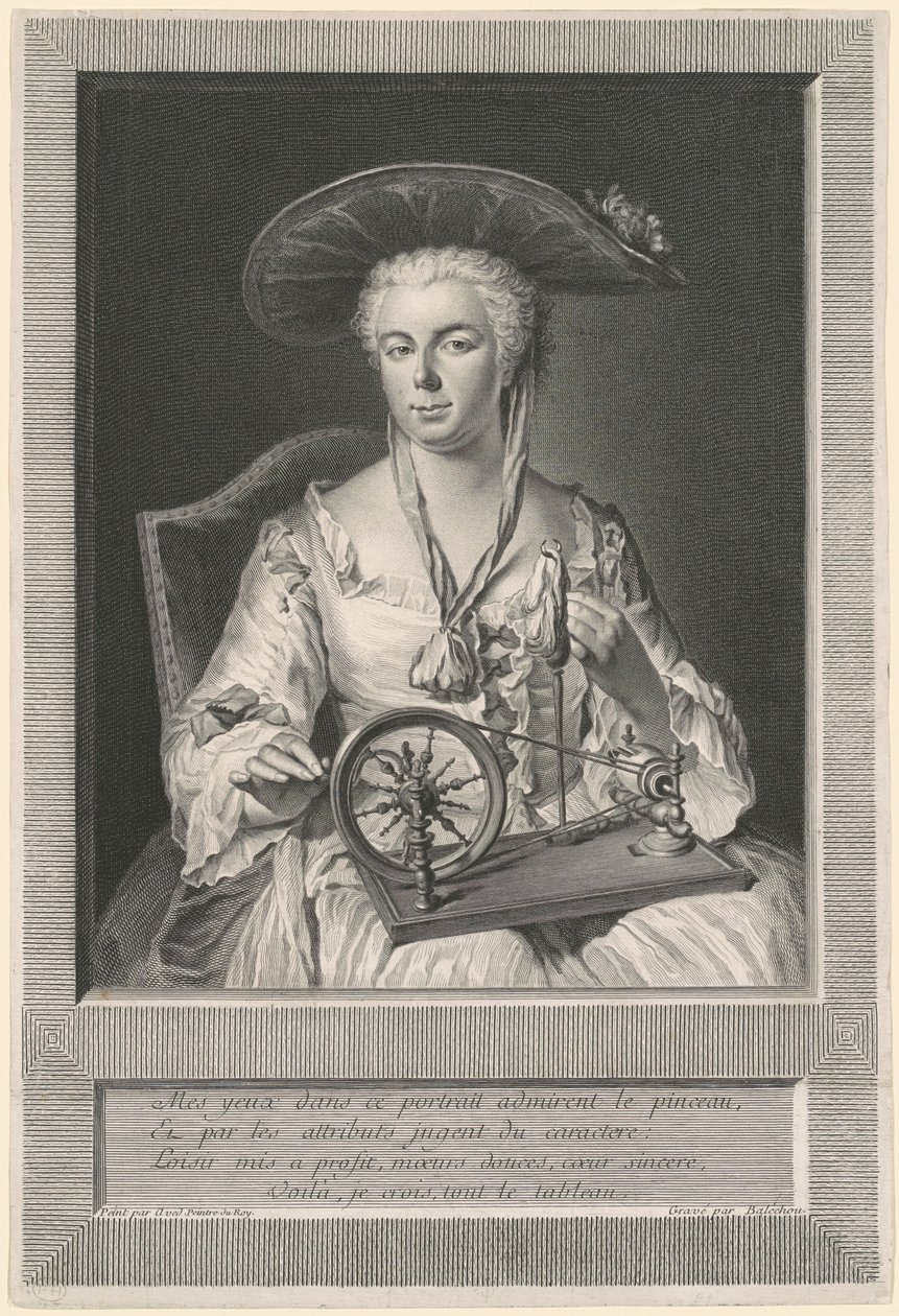 Madame Arlon hilando seda de Jean Joseph Balechou, after Jacques Andre Joseph Camelot Aved
