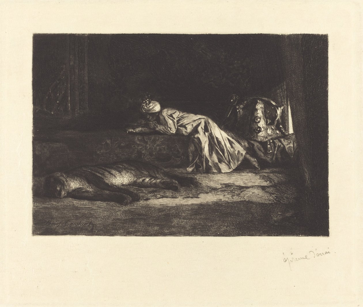 Interior oriental con tigre durmiendo de Jean Joseph Benjamin Constant