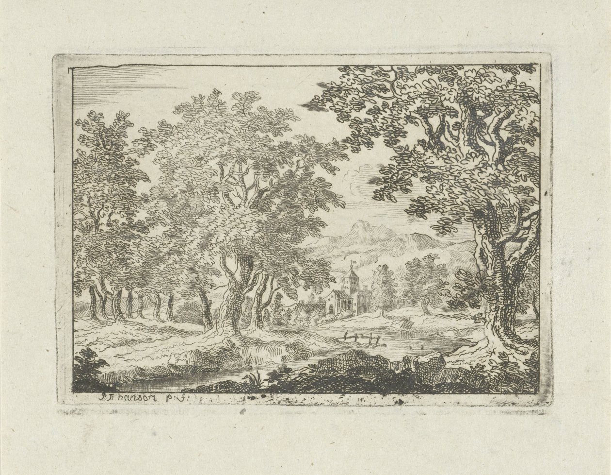 Paisaje de río lleno de árboles de Jean Joseph Hanson