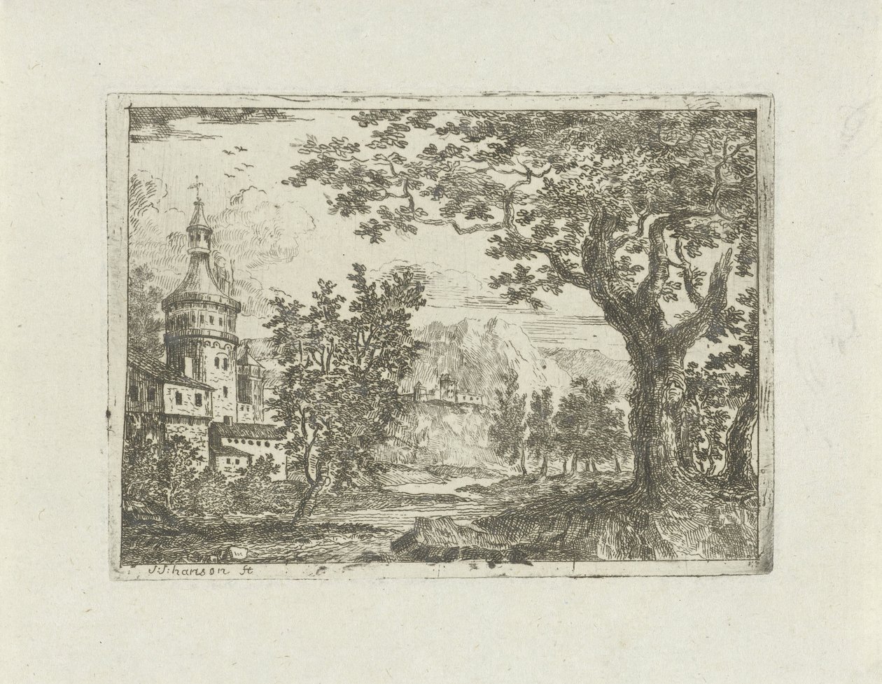 paisaje con torre redonda de Jean Joseph Hanson