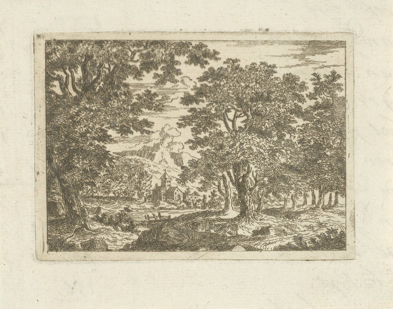 paisaje con edificio de piedra de Jean Joseph Hanson