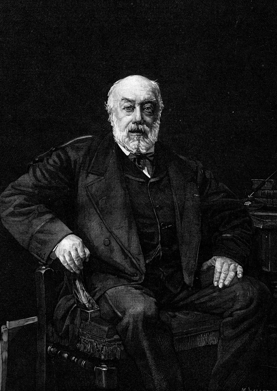 Retrato de Gustave Nadaud (1820-1893), cantante francés. Grabado del cuadro de Jean Joseph Weerts. En 