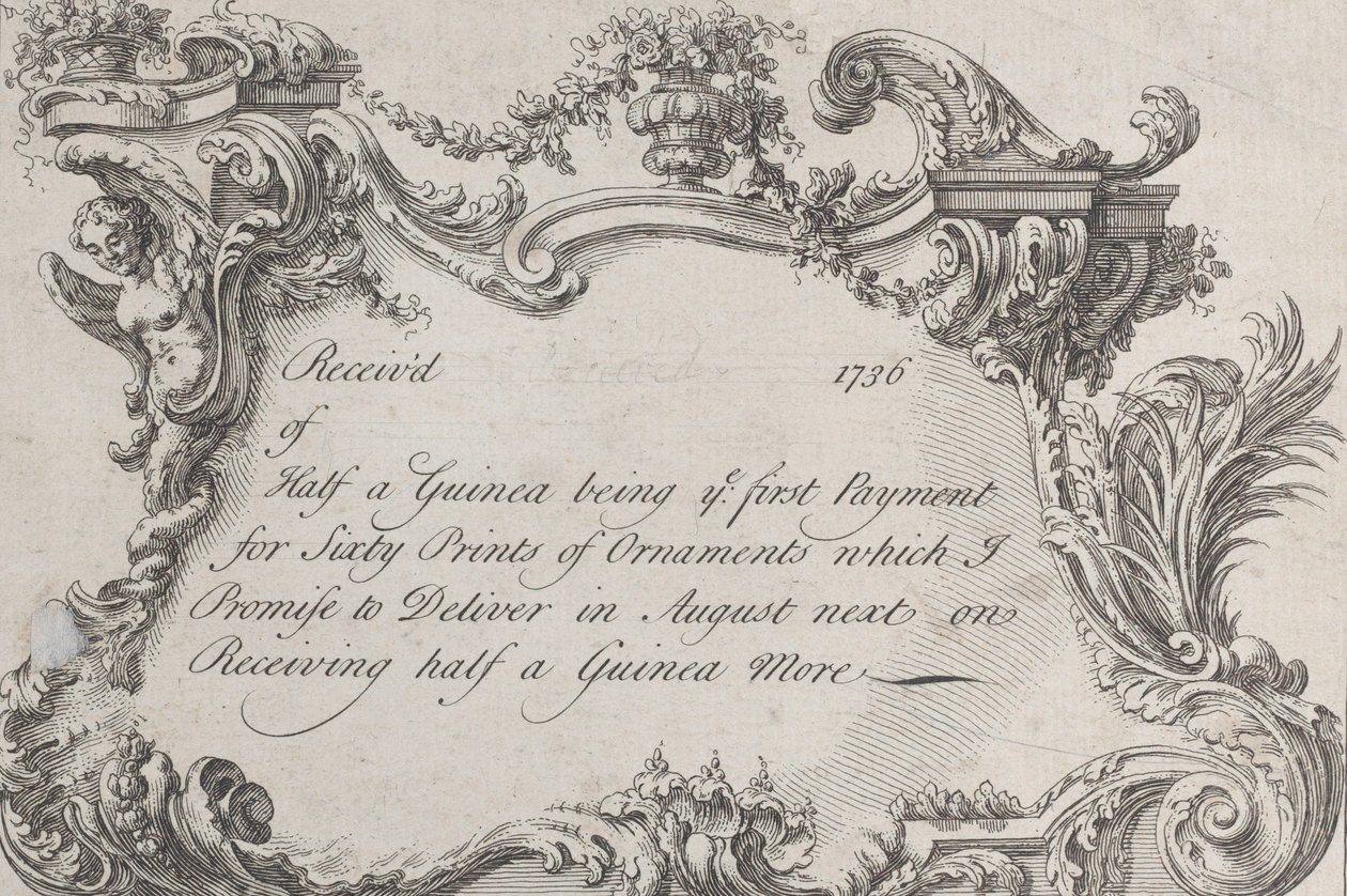 Tarjeta comercial para Frazer, impresor del ejército, papelería y encuadernador, 1736 de Jean La Rocque
