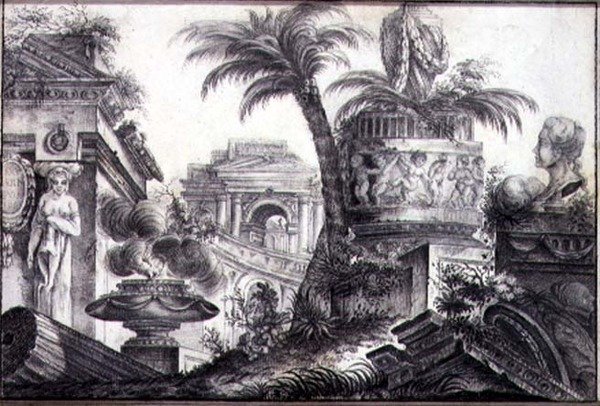 Una fantasía arquitectónica, c.1760 de Jean Laurent Legeay