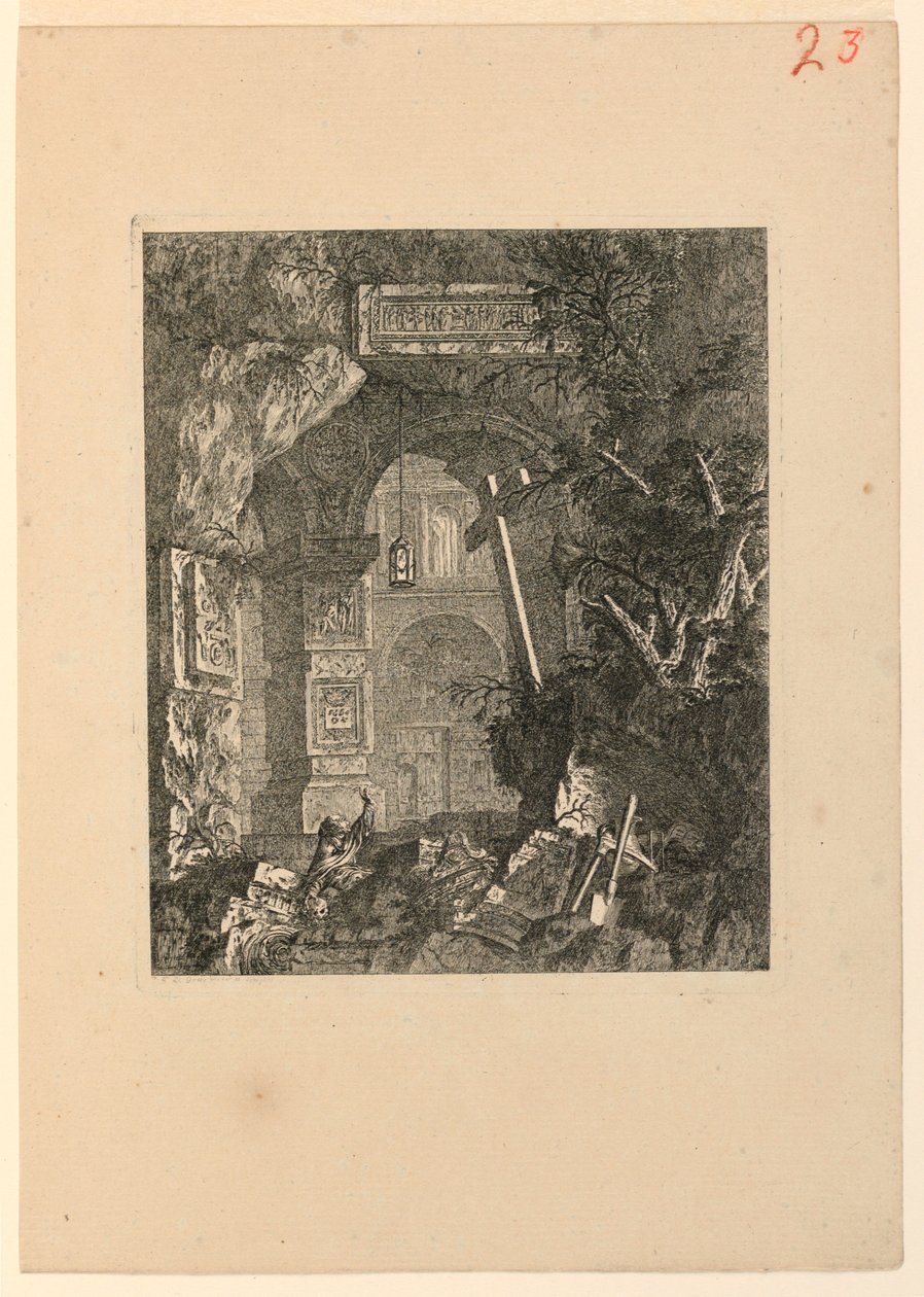 San Francisco (?) en un paisaje de ruinas de Jean Laurent Legeay