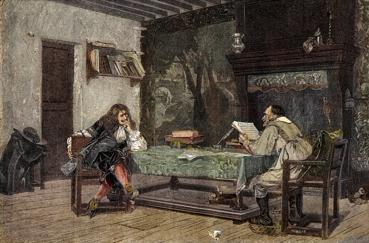 Colaboración entre Jean Baptiste Molière y Pierre Corneille dramaturgos franceses - grabado después de la pintura de Jean-Léon Gérôme de Jean Leon (after) Gerome
