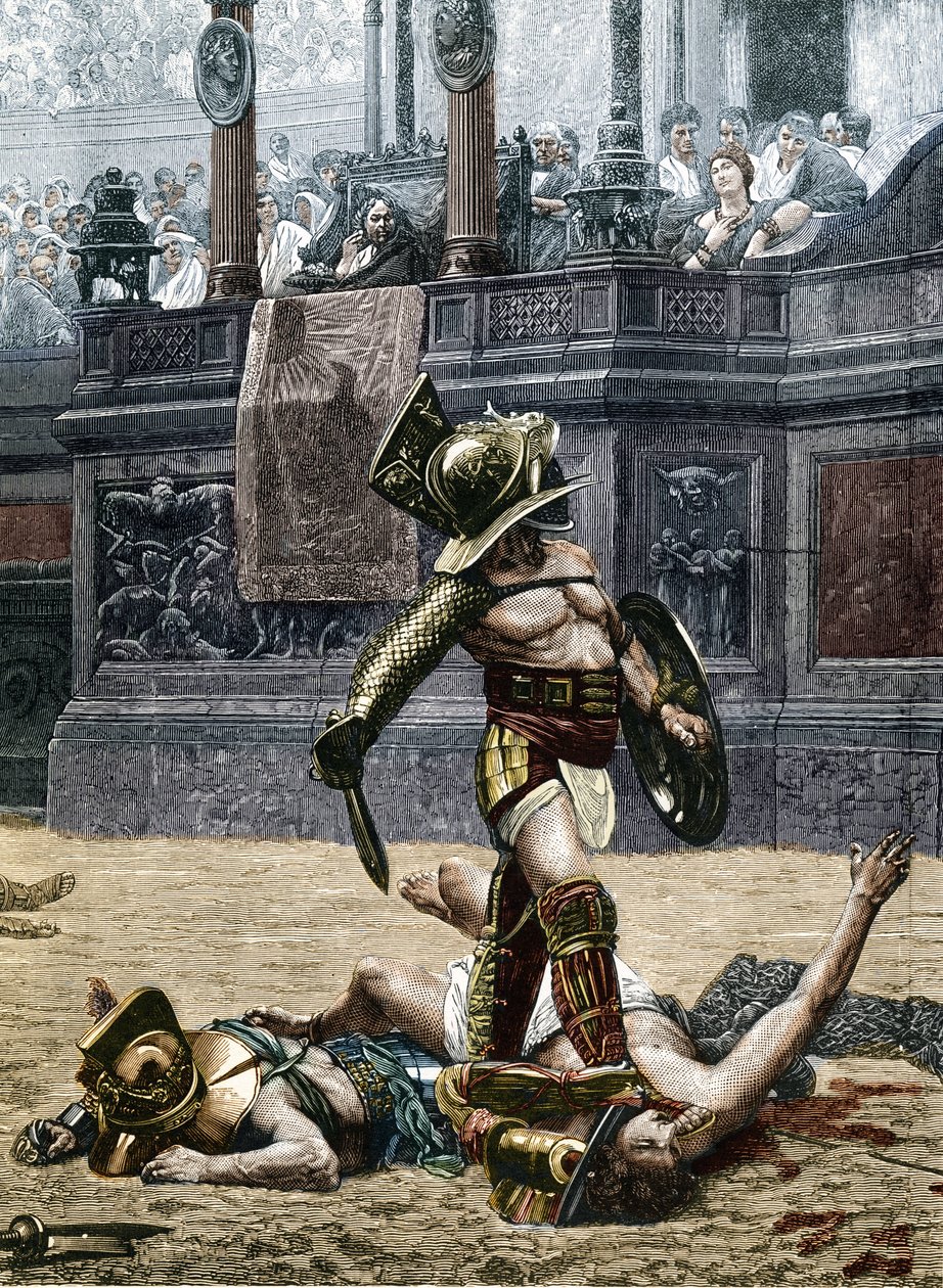 Gladiadores en la arena romana de Jean Leon (after) Gerome