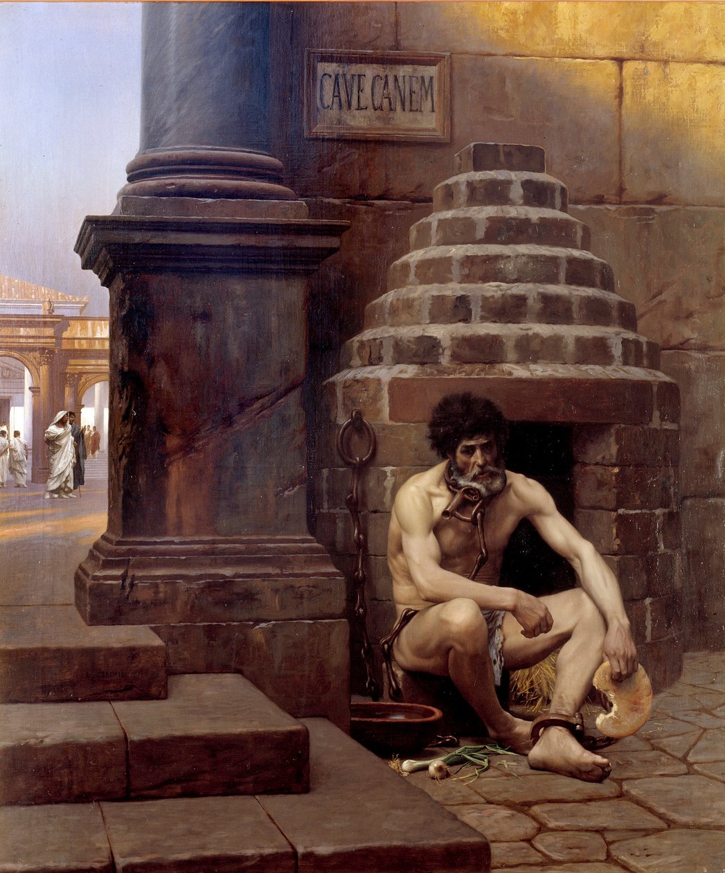 Cave canem Prisionero de guerra en Roma, encadenado como un perro en la esquina de una calle “Cuidado con el perro” de Jean Leon Gerome
