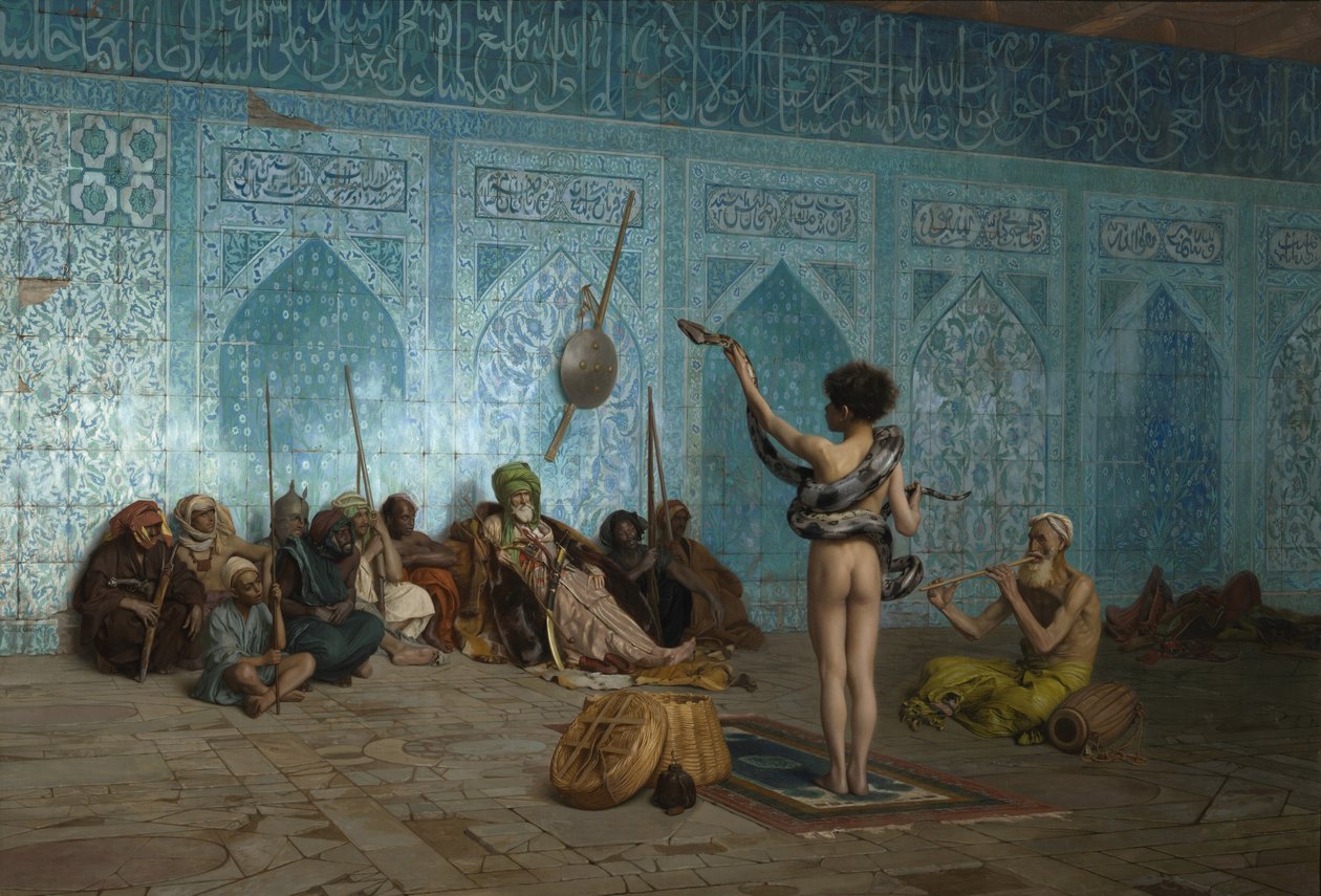 El encantador de serpientes, c.1879 de Jean Leon Gerome