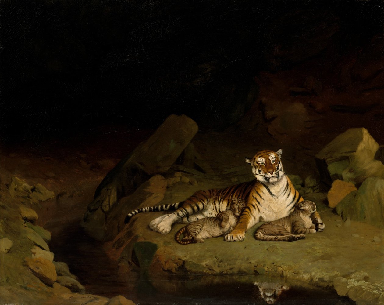 Tigre y cachorros, ca. 1884 de Jean Leon Gerome